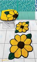 Jogo De Tapetes Para Banheiro Flores Em Amarelo - Frufru - Tapete Shop