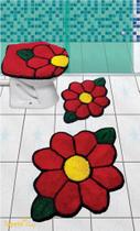 Jogo De Tapetes Para Banheiro Flores Em Vermelho - Frufru