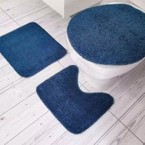 Jogo de Tapetes para Banheiro Tapetes Junior Color Pop em Algodão Azul Antiderrapante 3 Peças - Tapete Junior