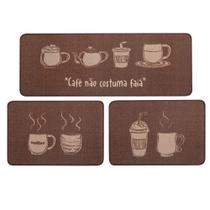 Jogo de Tapetes para Cozinha 3 Peças Jolitex Menu Coffee Marrom