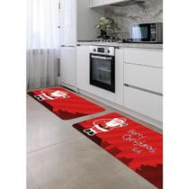 Jogo de Tapetes Passadeira Cozinha Natal Vermelho 2 Peças