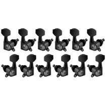 Jogo de Tarraxas Blindadas Pretas 6x6 Para Violão Aço Folk 12 Cordas Jogo de Tarraxas Blindadas Pretas 6x6 Para Violão Aço Folk 12 Cordas