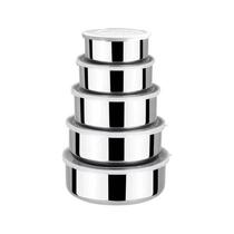 Jogo de Tigelas Aço Inox Empilhável 5 Peças Potes Com Tampa