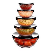 Jogo de Tigelas Bowl de Vidro com Tampa Plástica 5 Peças