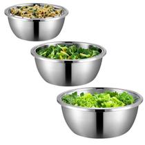 Jogo de Tigelas Bowls Vasilhas Redonda em Aço Inox Multiuso Funda Kit com 3 peças 20-24-28cm Jogo de Tigelas Bowls Vasilhas Redonda em Aço Inox Multiuso Funda Kit com 3 peças 20-24-28cm