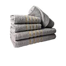 Jogo De Toalha 2 Banho 2 Rosto 1 Piso - 5pçs Coleção Montreal 100% Algodão - Cinza