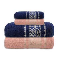 Jogo de Toalha 4 Peças - Banhão - Felpuda - Munique - 100% Algodão - Mafratex Cor: Marinho / Rose Jogo de Toalha 4 Peças - Banhão - Felpuda - Munique - 100% Algodão - Mafratex Cor: Marinho / Rose