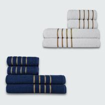 Jogo de Toalha 8 peça Coleção Montreal 100% Algodão Branco+Azul