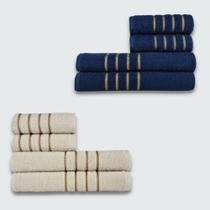 Jogo de Toalha 8 peças Coleção Montreal 100% Algodão Azul+Bege Jogo de Toalha 8 peças Coleção Montreal 100% Algodão Azul+Bege