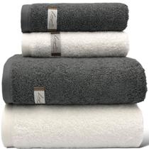 Jogo de Toalha Algodão Egípcio Cinza/Branca 04 Pç Banhão/Gigante -Quefren (2 Banho + 2 Rosto) LMpeter
