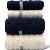 Jogo de Toalha Banho 04 Peças Loft - Azul Marinho/Branca - (02 Banho + 02 Rosto) - LMpeter