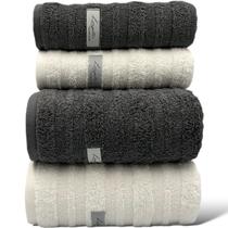 Jogo de Toalha Banho 04 Peças Loft - Cinza/Branca - (02 Banho + 02 Rosto) - LMpeter