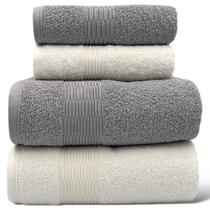 Jogo de Toalha Banho 04 Peças Movie - Cinza/Branca - (02 Banho + 02 Rosto) - LMpeter