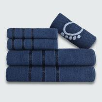 Jogo De Toalha Banho 5 Peças Verona 100% Algodão Azul Marinho