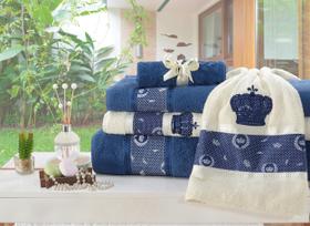 Jogo de toalha de banho 100% algodão Nobre com bordado e aplicação Azul