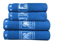 Jogo de toalha de banho e rosto 4 peças 2x banho 2x rosto 100% algodão toque macio pousada viva cor ( viva-cor-azul 1)