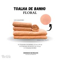Jogo De Toalha De Banho E Rosto 5 Pçs Briza - Floral Salmão
