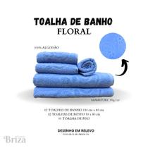 Jogo De Toalha De Banho e Rosto 5 Peças Gigante Briza Floral - Azul