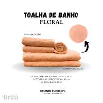 Jogo De Toalha De Banho e Rosto 5 Peças Gigante Briza - Floral Salmão