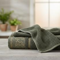 Jogo de Toalha de Banho Rosto Macia Verde Oliva Eudora Dianneli 100% Algodão