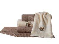 Jogo De Toalha Elegance Bordado Canela ELE/ELA Algodão