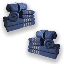 Jogo de Toalhas 12pcs - 4 Banhos 4 Rosto 4 Tapetes Azul Kit 3un