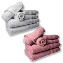 Jogo de Toalhas 4 Banhos 4 Rostos 4 Pisos Grande Grossa Branco+Rosê