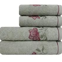 Jogo de Toalhas 4 Peças Banho e Rosto 100% Algodão Karsten Encanto