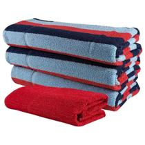 Jogo de Toalhas 4 Peças Kit 3 Banho + 1 Rosto Algodão Alta Absorção Macia Azul E Vermelho