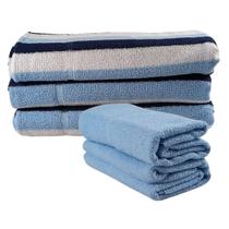 Jogo de Toalhas 5 Peças Kit Família 3 Banho + 2 Rosto Algodão Alta Absorção Macia Azul E Branco