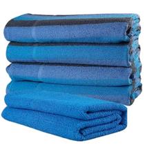 Jogo de Toalhas 5 Peças Kit Familia 4 Banho + 1 Rosto Algodão Alta Absorção Macia Azul e Cinza