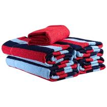 Jogo de Toalhas 5 Peças Kit Família 4 Banho + 1 Rosto Algodão Alta Absorção Macia Azul E Vermelho