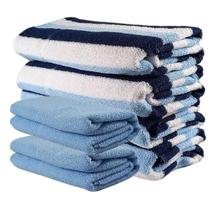 Jogo de Toalhas 6 Peças Kit Família 4 Banho + 2 Rosto Algodão Alta Absorção Macia Azul E Branca