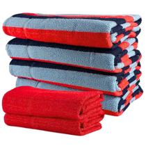 Jogo de Toalhas 6 Peças Kit Família 4 Banho + 2 Rosto Algodão Alta Absorção Macia Azul E Vermelho