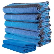 Jogo de Toalhas 6 Peças Kit Familia 5 Banho + 1 Rosto Algodão Alta Absorção Macia Azul e Cinza