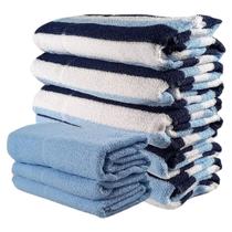 Jogo de Toalhas 7 Peças Kit 5x Banho + 2x Rosto Algodão Alta Absorção Macia Azul E Branca