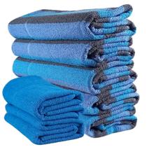 Jogo de Toalhas 7 Peças Kit Familia 5 Banho + 2 Rosto Algodão Alta Absorção Macia Azul e Cinza