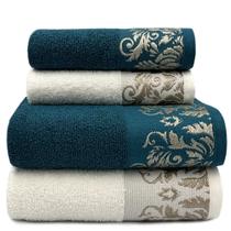 Jogo de Toalhas Banho 04 Peças - Petróleo/Branco - Viena - (02 Banho + 02 Rosto) - LMpeter