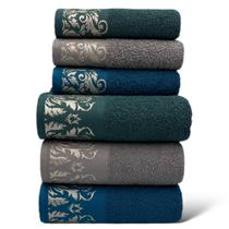 Jogo de Toalhas Banho 06 Peças - Verde/Cinza/Petroleo - Viena - (03 Banho + 03 Rosto) - LMpeter Jogo de Toalhas Banho 06 Peças - Verde/Cinza/Petroleo - Viena - (03 Banho + 03 Rosto) - LMpeter