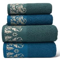 Jogo de Toalhas Banho 4 Peças - Verde/Petroleo - Viena - (02 Banho + 02 Rosto) - LMpeter