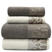 Jogo de Toalhas Banho Cinza/Branco - 04 Peças - Viena - (02 Banho + 02 Rosto) - LMpeter