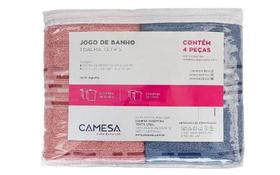 Jogo de Toalhas Banho e Rosto 4 Pçs Azul e Rosa 100% Algodão