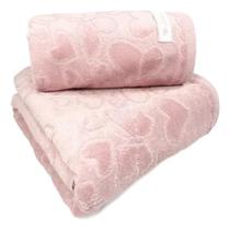 Jogo de Toalhas Banho e Rosto Aveludada Jacquard Döhler Romance Rosa Claro