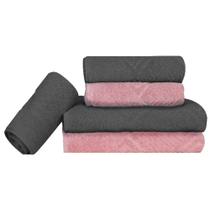 Jogo de Toalhas de Banho 100% Algodão 5 Peças Completo Max Sonhare Sultan Gris e Rosa Jogo de Toalhas de Banho 100% Algodão 5 Peças Completo Max Sonhare Sultan Gris e Rosa