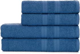 Jogo de Toalhas de Banho 4 Peças 100% Algodão Alta Absorção (2 Banho + 2 Rosto ) Padrão Hotel/Pousada - Azul
