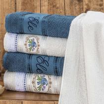 Jogo de Toalhas de Banho Bordado Ponto Russo Pássaros 100% Algodão 5 Peças - Azul