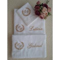 Jogo de toalhas de banho e rosto bordado 4 peças