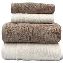 Jogo de Toalhas Gigante / Banhão 4 Peças Maria Tereza - Bege/Branca - (02 Banho + 02 Rosto) - LMpeter