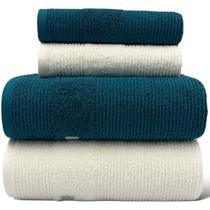 Jogo de Toalhas Gigante / Banhão 4 Peças Maria Tereza - Petroleo/Branca - (02 Banho + 02 Rosto) - LMpeter