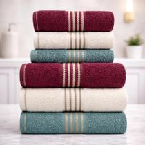 Jogo de Toalhas Gigante / Banhão 6 Peças Quasar - Rubi/Branco/Azul - (03 Banho + 03 Rosto) - LMpeter